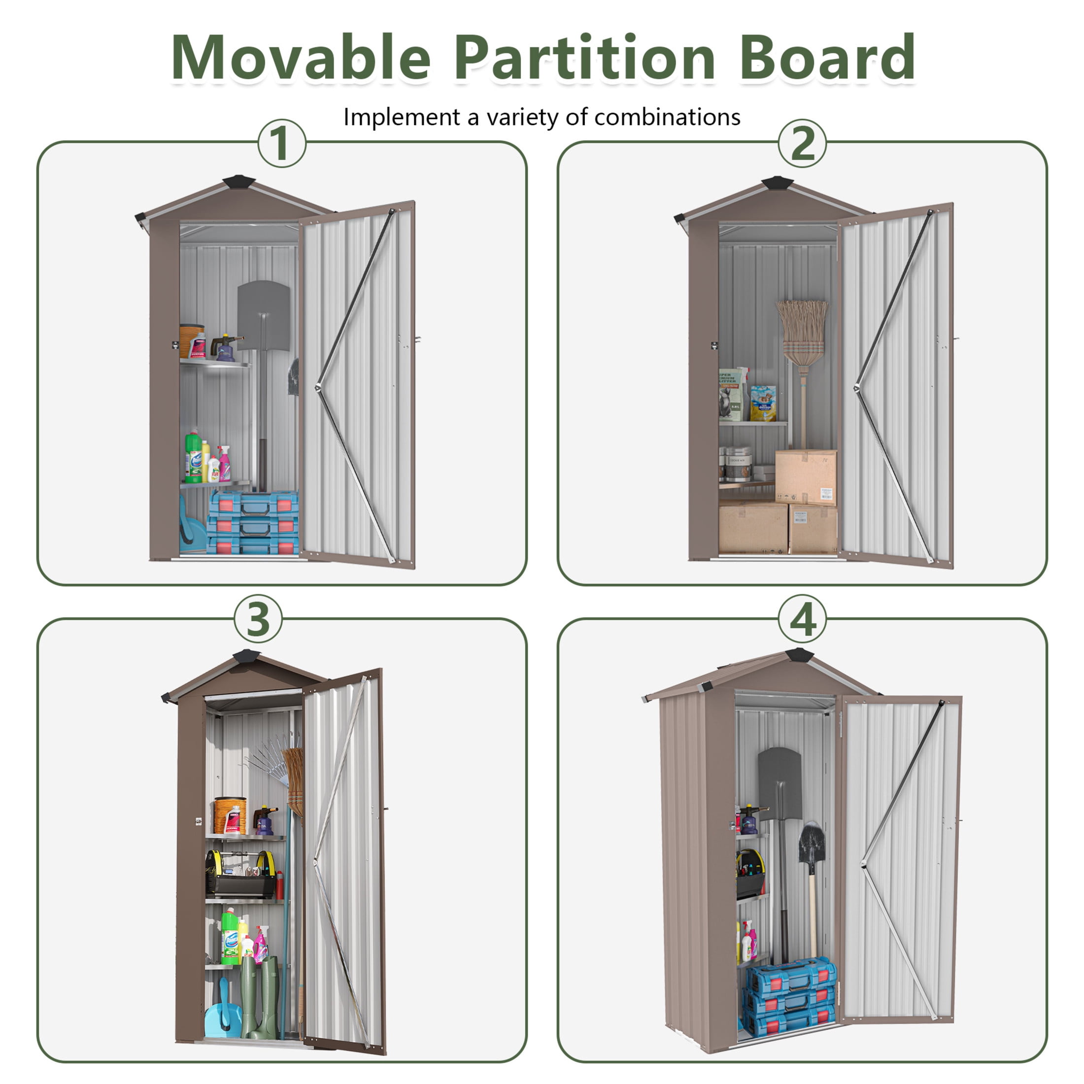 Noble House Outdoor Metal Garden Shed, Waterproof Storage Cabinet with Lock System, Compact Utility Shed, Brown