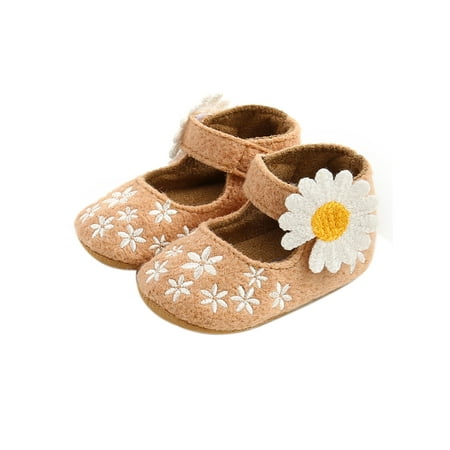 

Qmyliery Baby Girls Mary Jane Flats Infant Soft Sole Embroidery Princess Shoes with Sunflower
