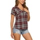thumbnail image 4 of Camisas de cuadros para mujer Inspire Chic, con cuello de punta y botones, color rojo profundo, talla M, 4 of 6