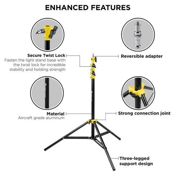 Flashpoint 7.2' Yellow Color Coded Pro Air Cushioned Heavy Duty Light Stand for Photography, Lightwight and Durable Portable Photography Light Stand Tripod is Suitable for Pro Photography