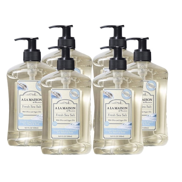 A LA MAISON Jabón líquido francés para manos con sal marina fresca, lavado de manos natural hecho con aceites esenciales, biodegradable a base de plantas, vegano, sin crueldad, sin alcohol ni parabeno