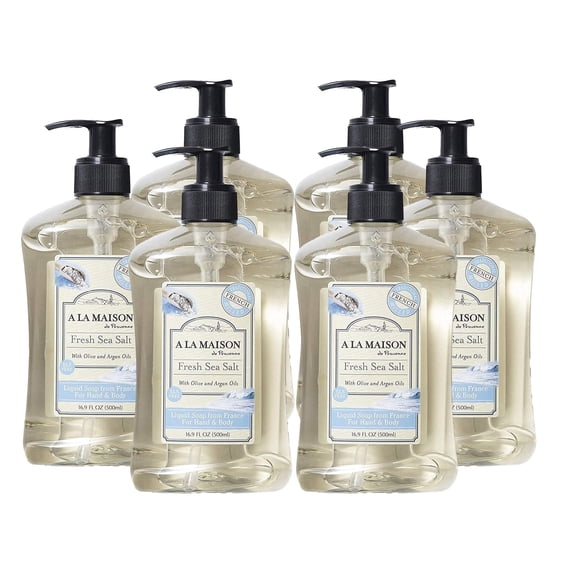A LA MAISON Jabón líquido francés para manos con sal marina fresca, lavado de manos natural hecho con aceites esenciales, biodegradable a base de plantas, vegano, sin crueldad, sin alcohol ni parabeno