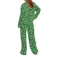 thumbnail image 4 of BRGZLK Women Casual Fashion Turn Down Collar Print Long Sleeve Nightwear Set Casual Soft Cozy Top Pants Pajamas Set Green XXL, 4 of 5