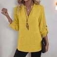 thumbnail image 5 of Vekome Womens Tops 3/4 Sleeve Plus Size Shirts V Neck Casual Tee Shirts Linen Solid Color Summer Pullover Tops Yellow XL, 5 of 8