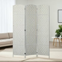 Resenkos 3-Panel Folding Room Divider - 6FT Tall Portable Weave Privacy Screen, for Bedroom, White