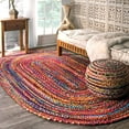 thumbnail image 2 of Beautiful Indian Handmade Braided Red Multi Color Cotton Oval Shape Area Rugs ,Home Decor Cotton Carpet Size 7 x 9 Feet ( 210 cm x 270 cm ), 2 of 5