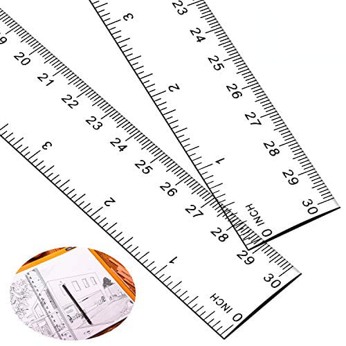 Clear, 12 Inch 2 Pack Plastic Ruler Straight Ruler Plastic Measuring Tool for Student School Office