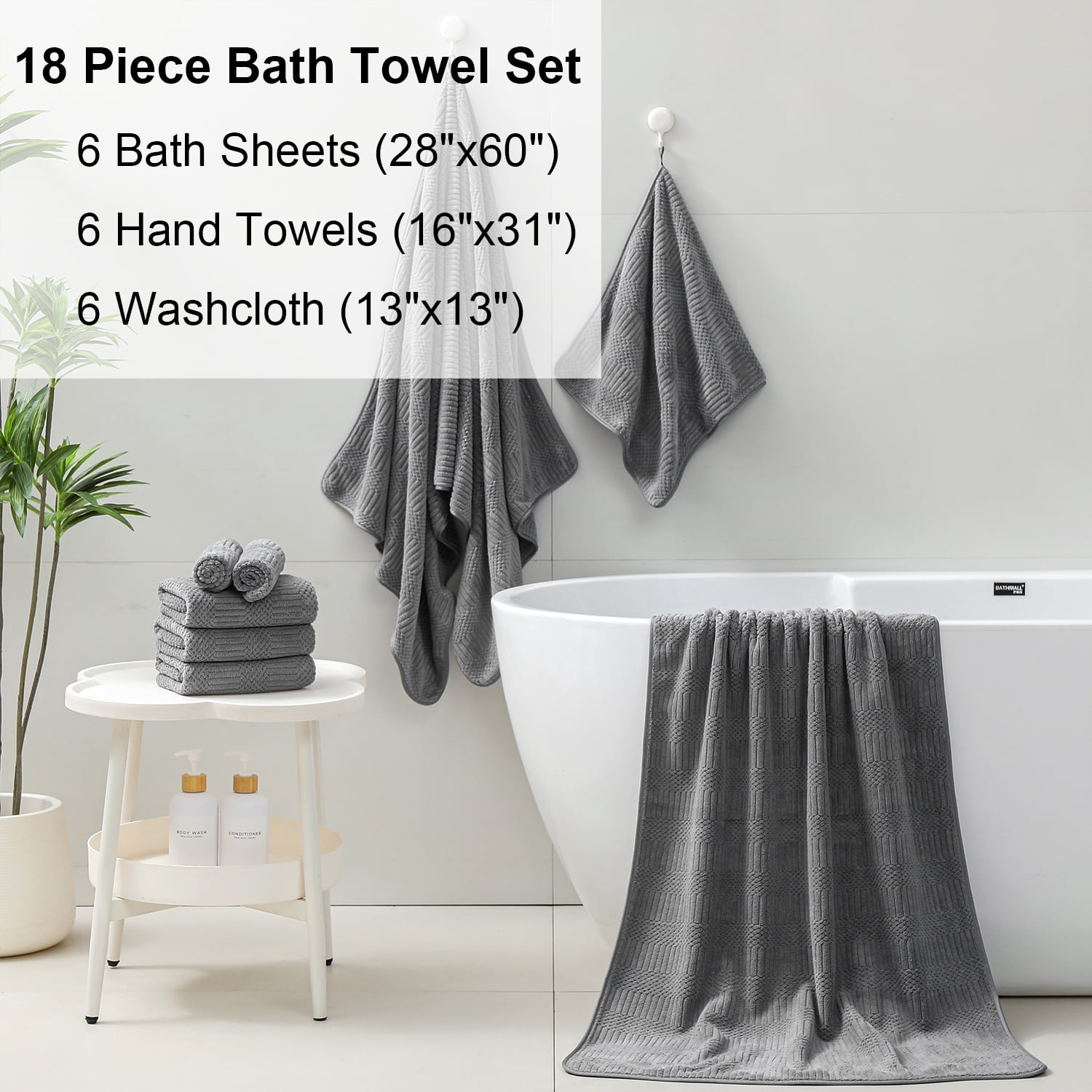 Beartech 18 Piece Bath Towel Set-6 Bath Sheet,6 Hand Towel,6 Washcloths Ultra Soft Microfiber Towels,Luxury Shower Towel,Quick-Dry & Highly Absorbent Bathroom Towels for Family,Hotel Spa-Dark Gray