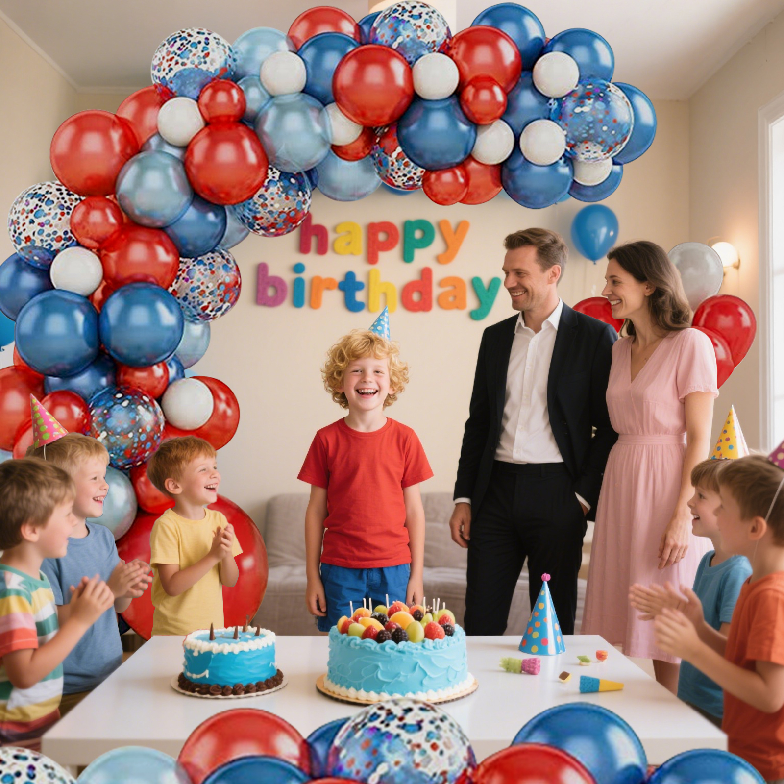 SKTMH 82 Pcs Hero Party Supplies Red Blue Balloon Garland Arch Kit Includes Red Blue White Balloons Latex Balloons Confetti Balloons for Boys Hero Baseball Carnival Circus Party Decorations