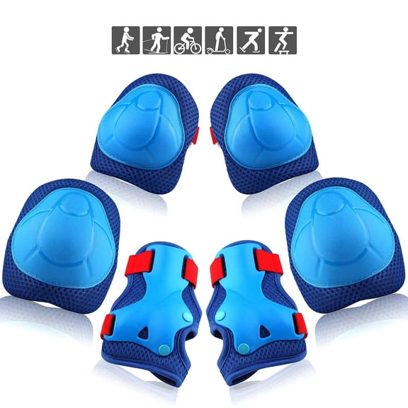 Qishi 3-in-1 Kids Knee/Elbow/Wrist Guards (3-8Y) for Skate/Bike/Scooter/Rollerblading-BlueRed