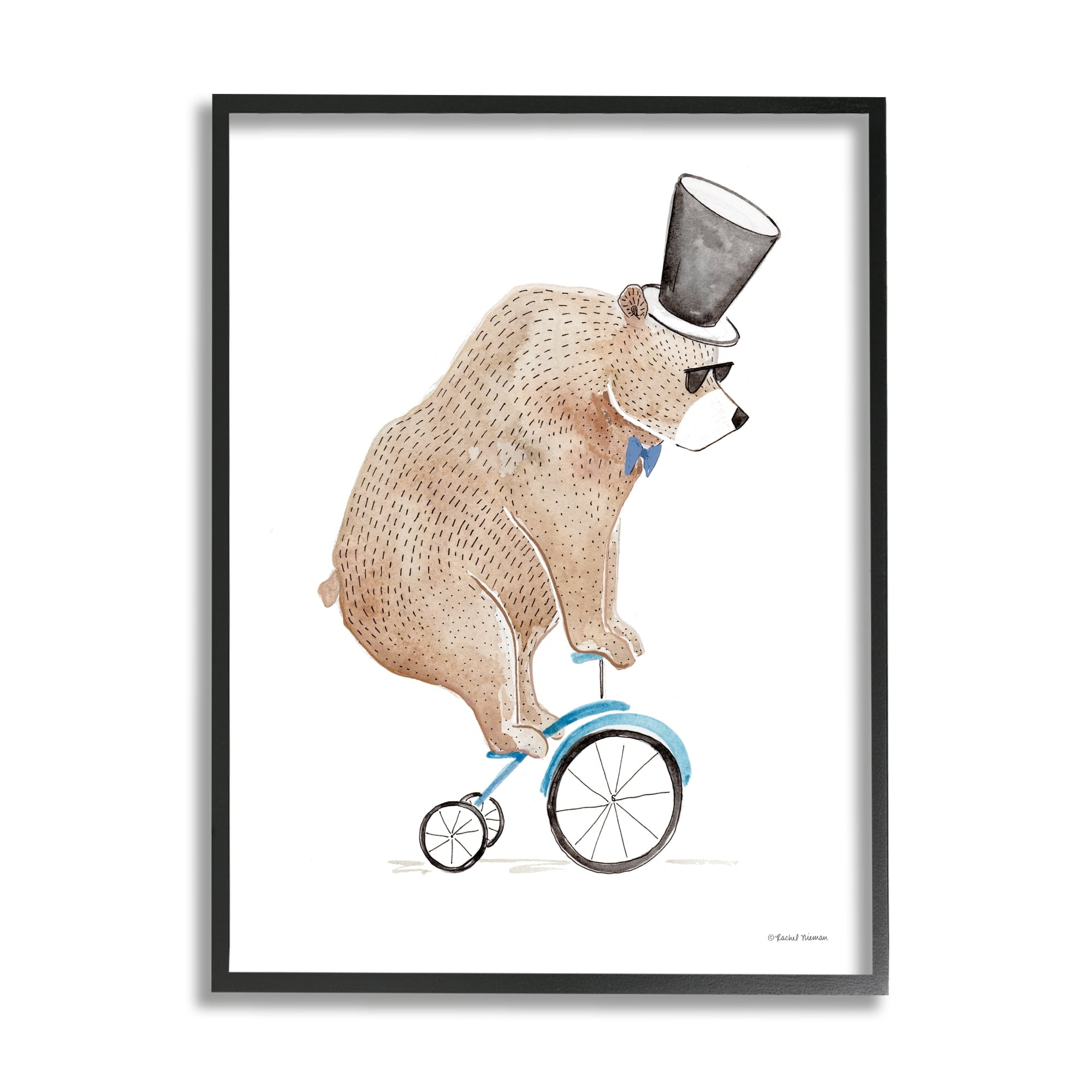 Stupell Industries Brown Bear Tricycle Top Hat Bowtie Watercolor Framed Wall Art, 24 x 30, Design by Rachel Nieman