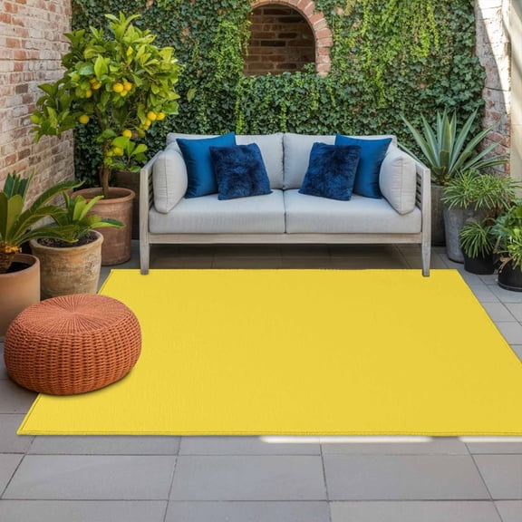 Outdoor Rug 5x8ft Bright Yellow Large Area Rug Solid Color Indoor Outdoor Carpet Outdoor Rugs Mats for Patio Camping,RV,Front Door, Outside Decor