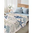 thumbnail image 4 of Cal King Size Flat Sheet Only, Blue Beige Coastal Soft Brushed Microfiber Bed Sheets, Summer Beach Starfish Coral Nautical Rustic Hotel Quality Breathable Bedding Top Sheet, Easy Care, 108"x98", 4 of 9