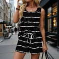 thumbnail image 5 of JULMCOMO 2 Piece Sets for Women Striped Print Square Neck Lightweight Summer Short Sets Drawstring Waisted Lounge Outfits with Pockets Black L, 5 of 9