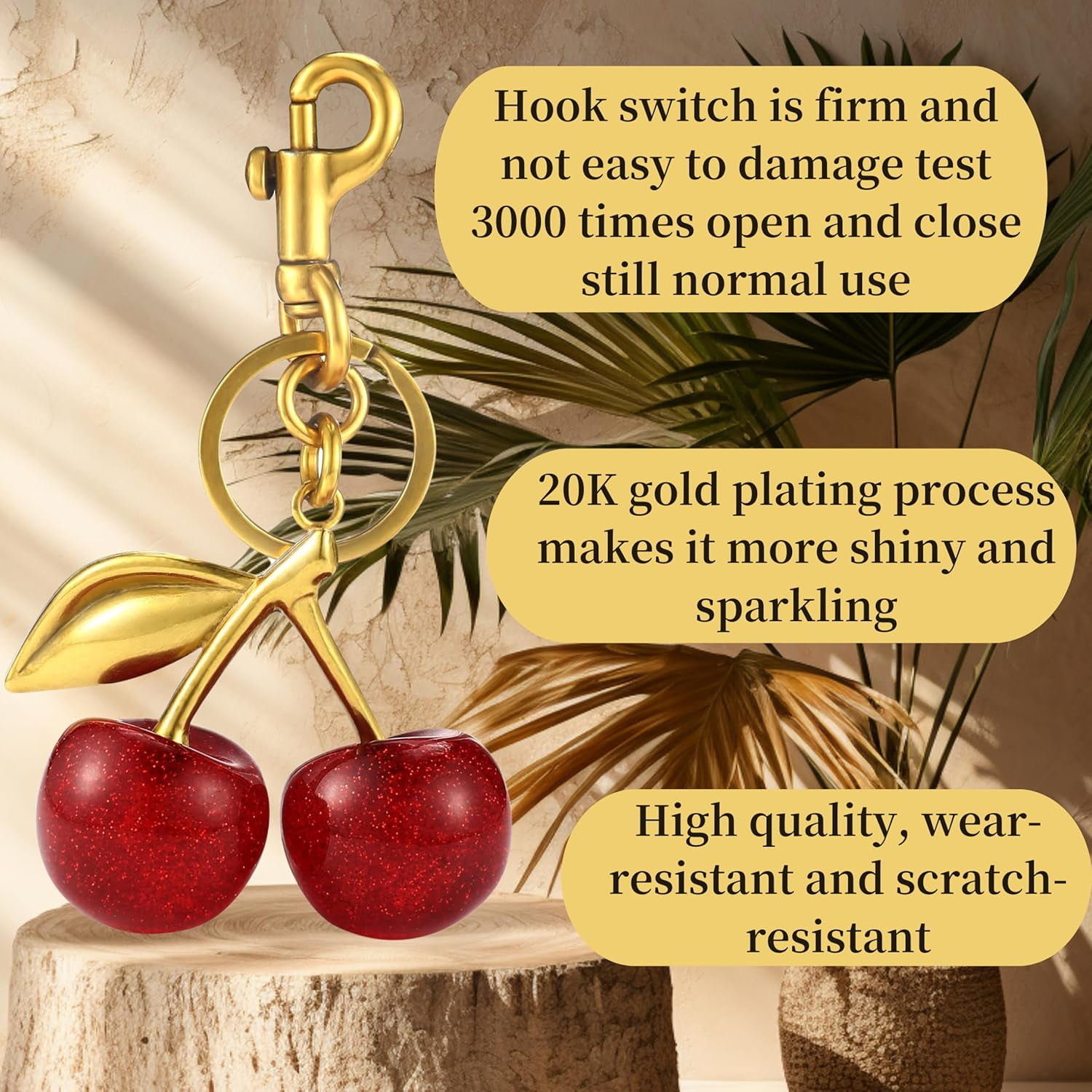 18K Gold Cherry Bag Charm For Purse Keychain Bag Charms For