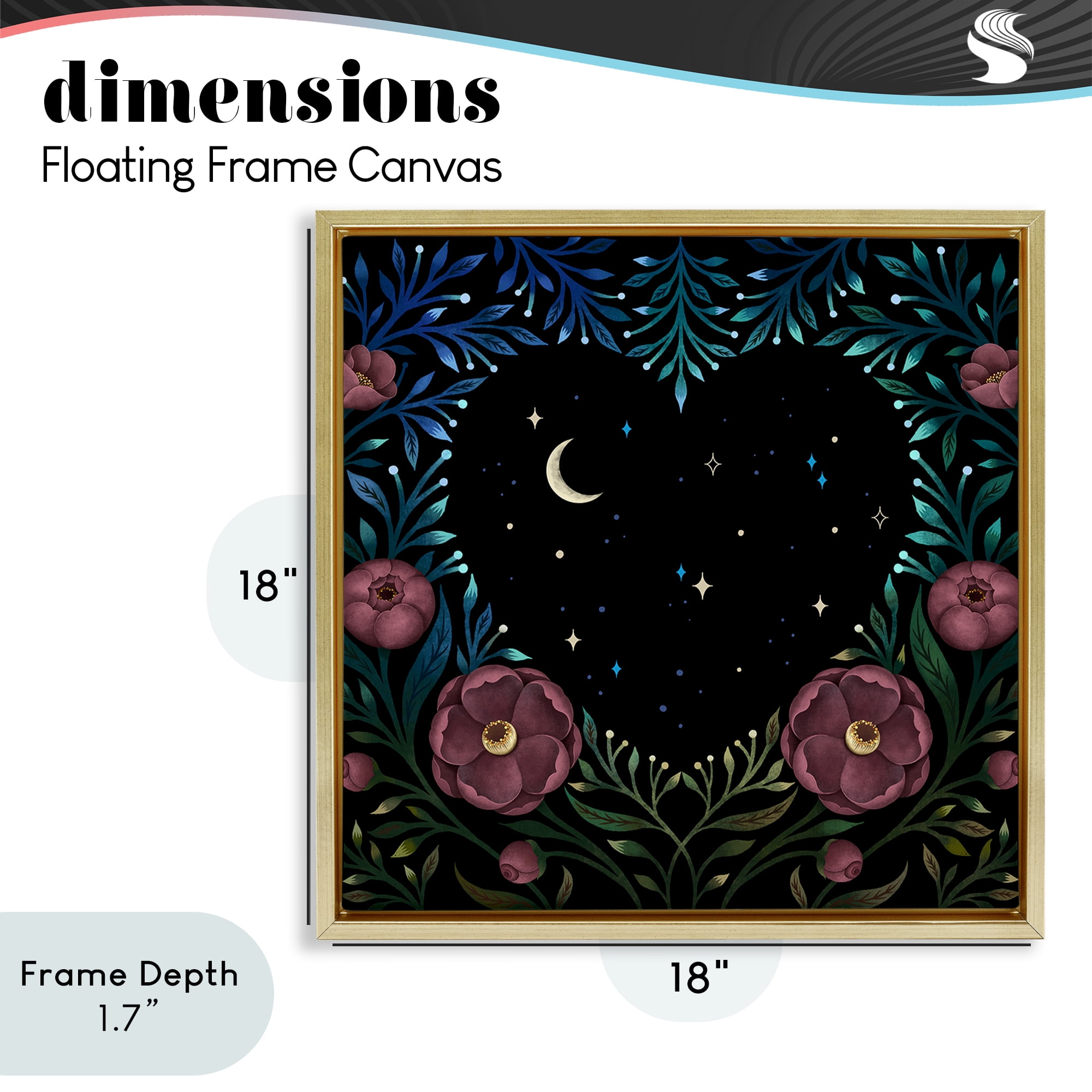 Stupell Industries Heart Night Sky Garden Gold Framed Floater Canvas Wall Art, design by Episodic Drawings