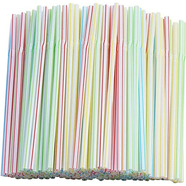 1000-100 unidades de pajitas de plástico flexibles de color neón, pajita desechable de 8,2 pulgadas de alto, colores surtidos
