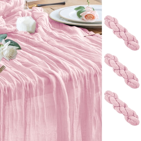 3PCS Table Runner Cheesecloth 10FT Blushing Pink Boho Gauze Cheese Cloth Rustic Sheer Table Runners for Wedding Bridal Baby Shower Party Decoration