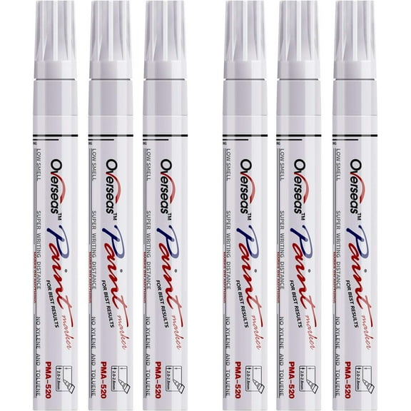 White Paint Markers Pens - Single color 6 Pack Permanent Oil Based Paint Pen, Medium Tip, Quick Dry and Waterproof Marker for Rock, Wood, Fabric, Plastic, Canvas, Glass, Mugs, Canvas, Glass