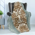 thumbnail image 4 of Diamond Soft Flannel Fleece Throw Blanket, Vintage Swirling Lines Ornament with Diamonds over Damask Retro Style Boho Print, Cozy Plush for Indoor and Outdoor Use, 50" x 60", Tan Teal, by Ambesonne, 4 of 5