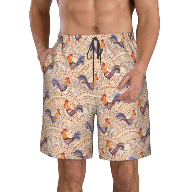 Fotbe Roosters In Floral Trajes de Baño Estampados para Hombre, Shorts de Verano de Secado Rápido, Ropa de Playa, Bañadores-XX-Large