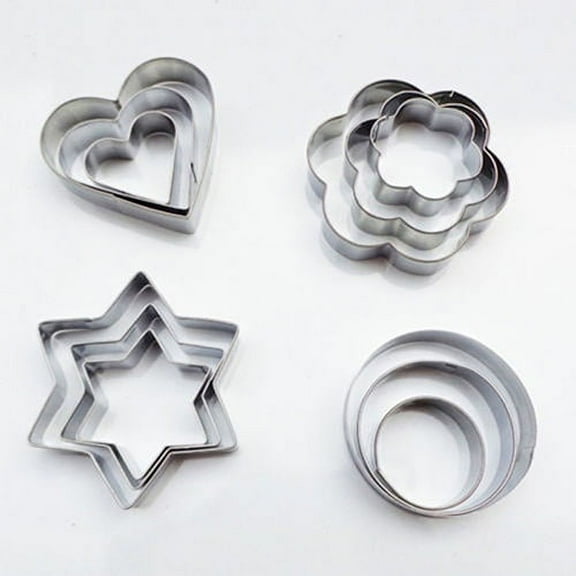 SPRING PARK 12 Piece Small Stainless Steel Cookie Cutter, Cake Vegetable Fruit Biscuit Cutters Molds Set, Heart Flower Star Round Shape