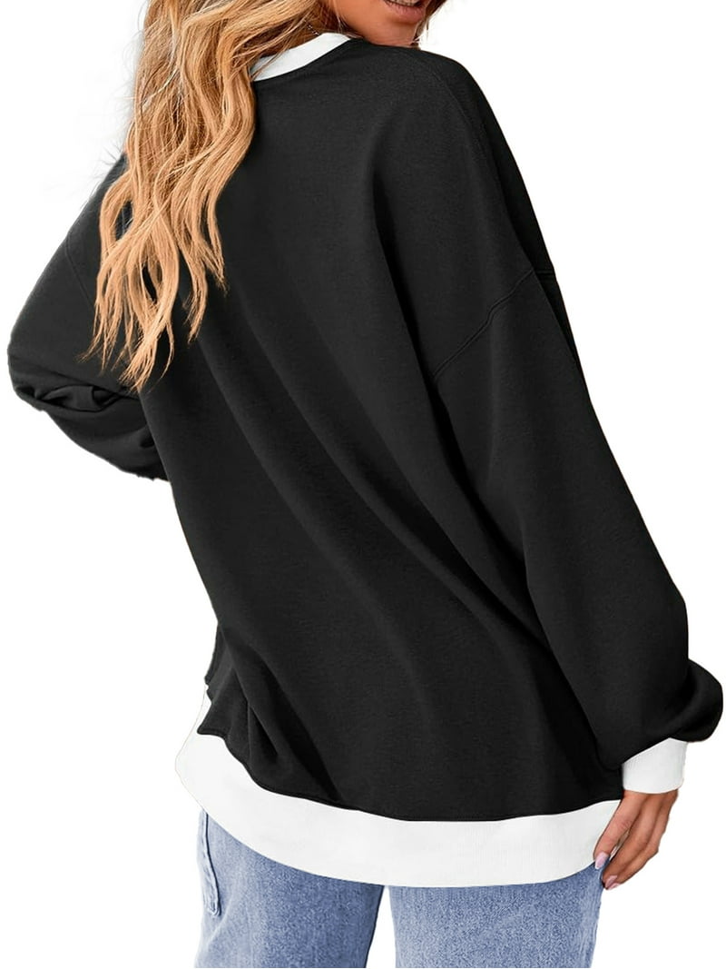 Bealatt Women's Color Block Sweatshirt - Long Sleeve Crewneck, Side Split Tunic Top, Oversized Casual (Blue, X-Large)