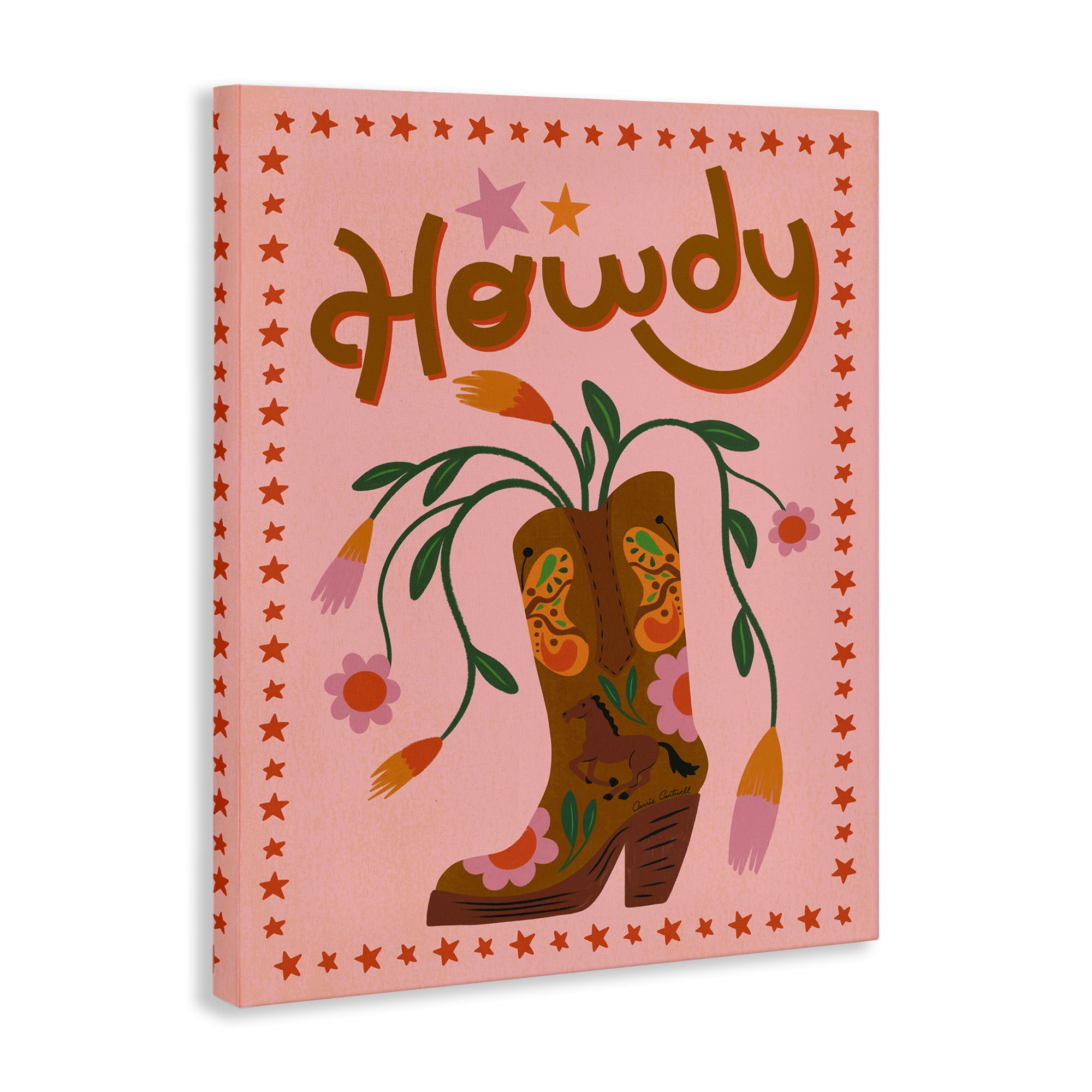 Stupell Industries Howdy Floral Cowgirl Boots Entertainment Painting Wrapped Canvas Art Print Wall Art, 30 x 40