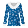 thumbnail image 4 of Pxiakgy Christmas Sweatshirts for Women White Faux Fur Trim V Neck Shirt Dressy Funny Xmas Tree Snowflake Graphic Tops Christmas Solid Color Plush Collar Plush Cuffs T Shirt Sky Blue L, 4 of 4