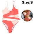 thumbnail image 2 of Conjunto de bikini cruzado sexy para mujer, traje de baño de 2 piezas con parte superior con lazo en la espalda y bloques de colores cruzados, 2 of 5
