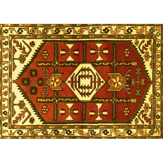 Ahgly Company Machine Washable Indoor Rectangle Persian Yellow Traditional Area Rugs, 8' x 10'