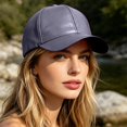 thumbnail image 6 of Adjustable Leather Peaked Cap, Unisex Classic Baseball Cap, Solid Color Outdoor Sun Shade Hat, Durable Wear Resistant Headwear for Outing Shopping Outdoor Activity Retro Fashion Casual Cap,BU2, 6 of 9