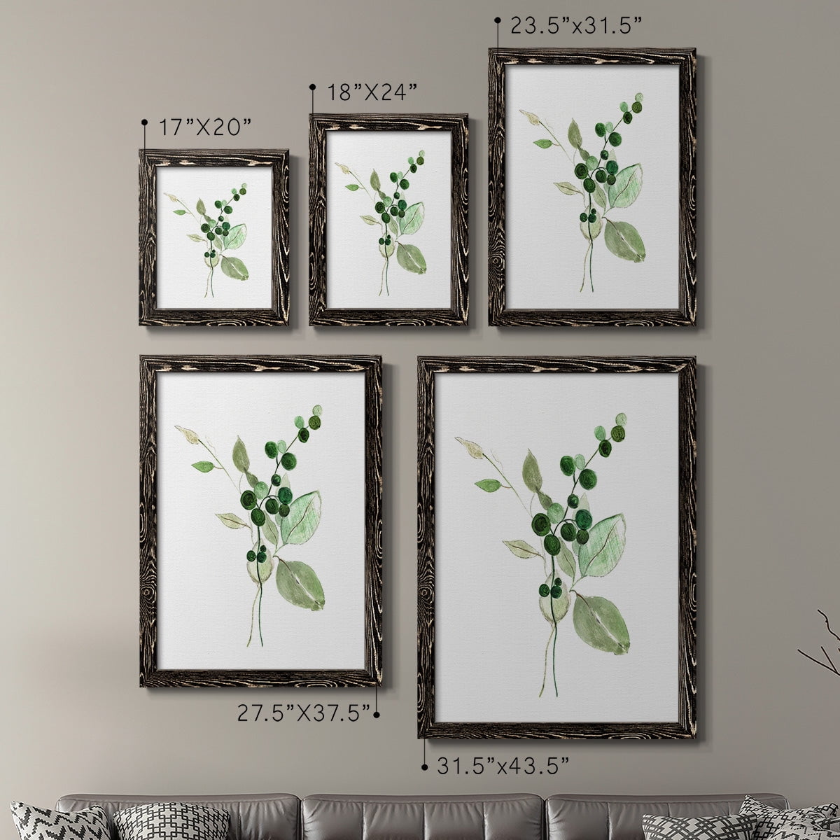 Sprigs in Green I - Premium Framed Canvas 2 Piece Set - Ready to Hang
