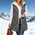 thumbnail image 2 of VINUSLI Sleeveless Quilted Vest Women - 2025 Fleece Reversible Vests Double Zip Up Long Thicken Hooded Outerwear Coat Gray,L, 2 of 9