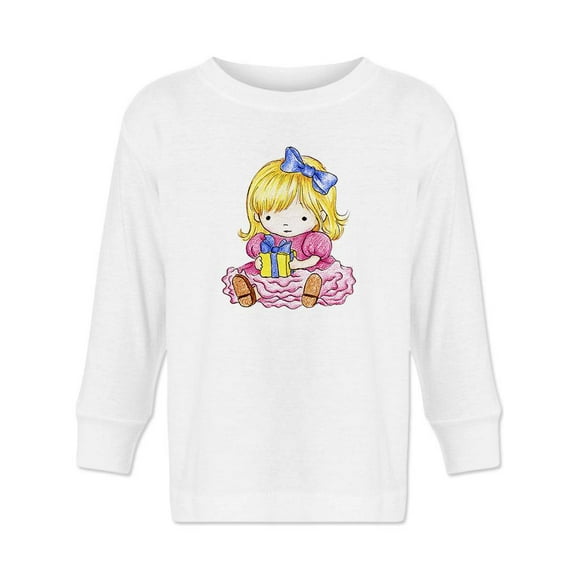 Girl With A Gift Long Sleeve Toddler -Image by Shutterstock,  3 Toddler