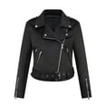 thumbnail image 3 of clear 50% off wycnly Winter Womens Bomber Jacket Side Open Zip up Jacket for Women Fashion Lapel Slim Belt Faux Leather Coat Long Sleeve Casual Solid Ladies Short Outwear with Pocket Up to 65% off, 3 of 4