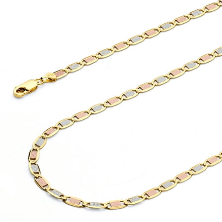 Wellingsale 14k Tri 3 Color Gold Polished Solid 4mm Valentino Chain Necklace - 24"