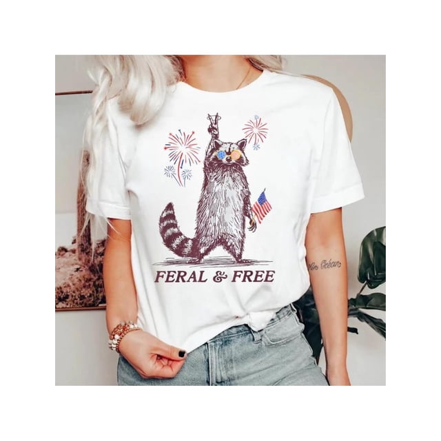 Feral And 4th Of July T Shirt, Funny Usa Shirt, Funny Raccoon Shirt,Merica 4th Of July T Shirt, 4th Of July Outfits For Women