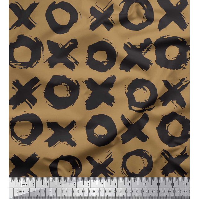 Soimoi Brown Rayon Crepe Fabric Circle & Cross Geometric Fabric Prints By Yard 46 Inch Wide