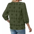 thumbnail image 6 of Enjoytime Tops for Women Trendy Solid Color Hollow Lace 3/4 Sleeve Shirts Round Neck Travel Business Casual Blouses, 6 of 6
