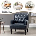 thumbnail image 5 of Faux Leather Upholstered Tufted Armchair Lounge Accent Chair Single Sofa with Wooden Turned Legs Living Room Navy, 5 of 6