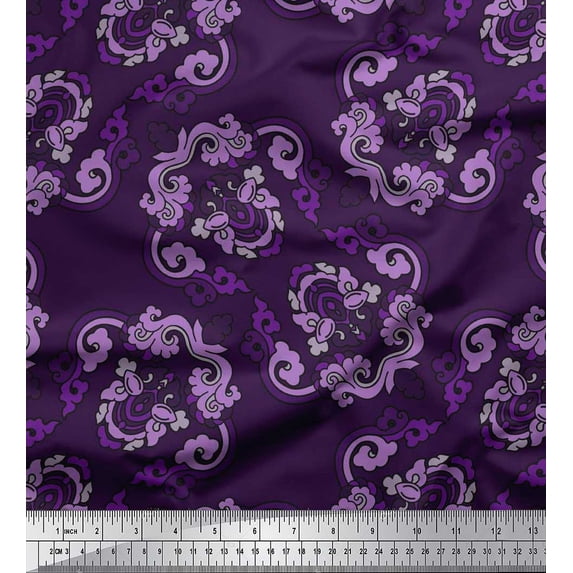 Soimoi Polyester Crepe Fabric Artistic Floral Ethnic Printed Craft Fabric by The Yard 52 Inch Wide