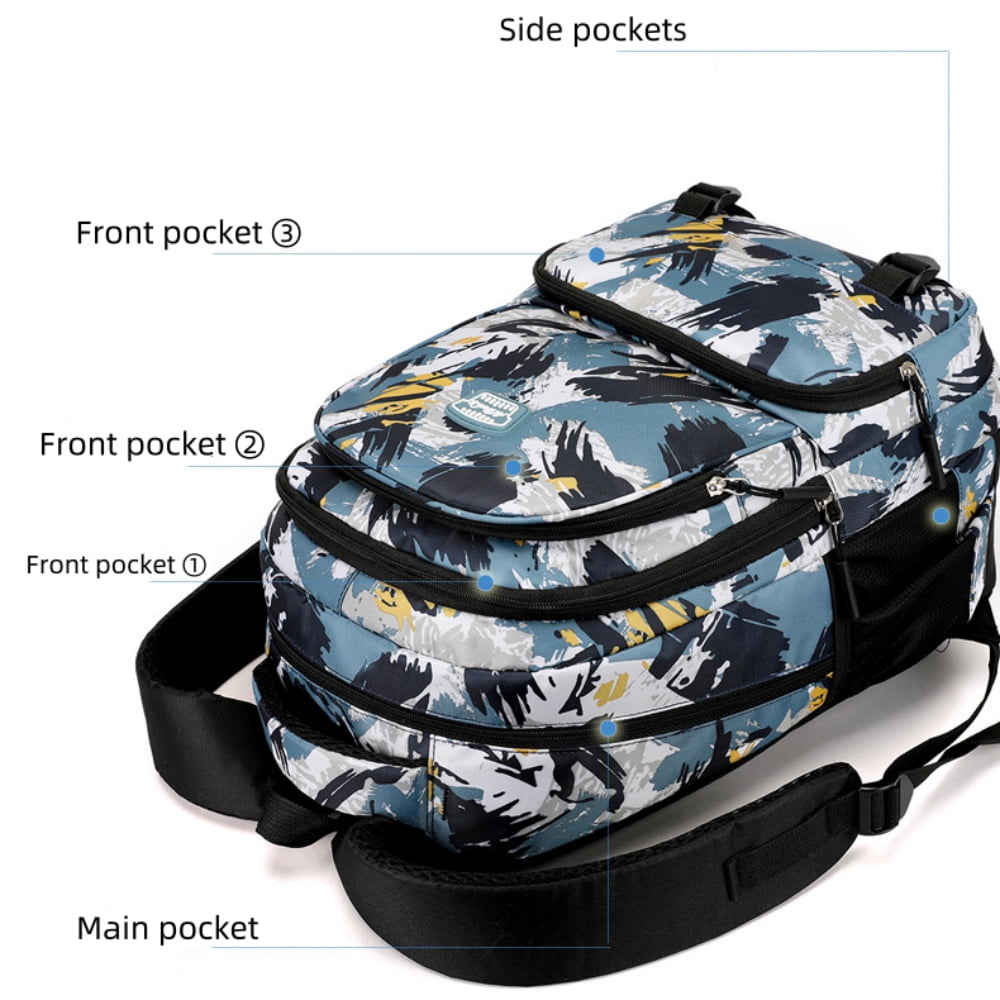 Juuar School Bags for Girls Boys, Printed Kids Backpack with Pencil Case, Camo Bookbag Multi Pocket Back to School Backpack for Primary School, Blue
