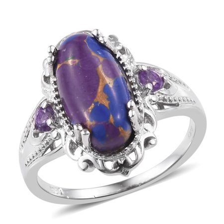 Amethyst Tanzanite Ring - Statement Ring Purple Turquoise Amethyst Gift Jewelry for Women Size 8