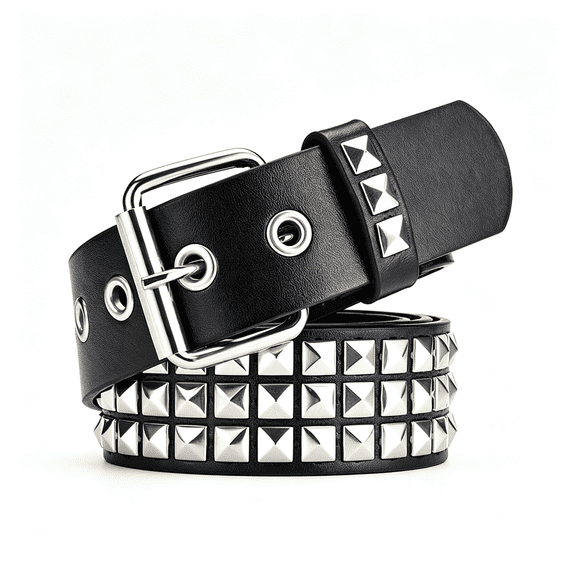 BZCOE Black Studded Belt Punk Rock Rivet Belt Grommet Threads Belts with Bright Metal Pyramid for Women Men Belt