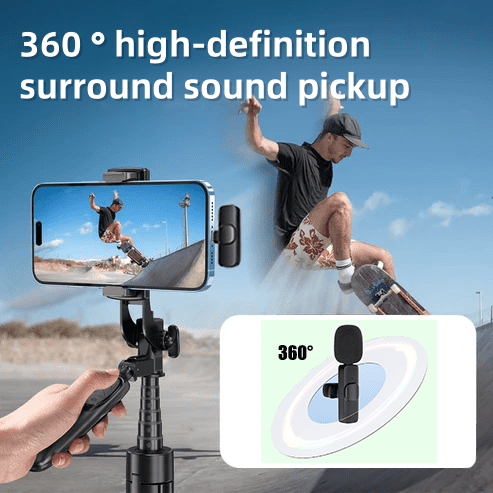 2Pcs Lavalier Wireless Microphone for iPhone,Mini Microphone for Recording, Live Streaming, YouTube, Tiktok, Facebook, Intelligent Noise Cancelling, Automatic Sync, No App