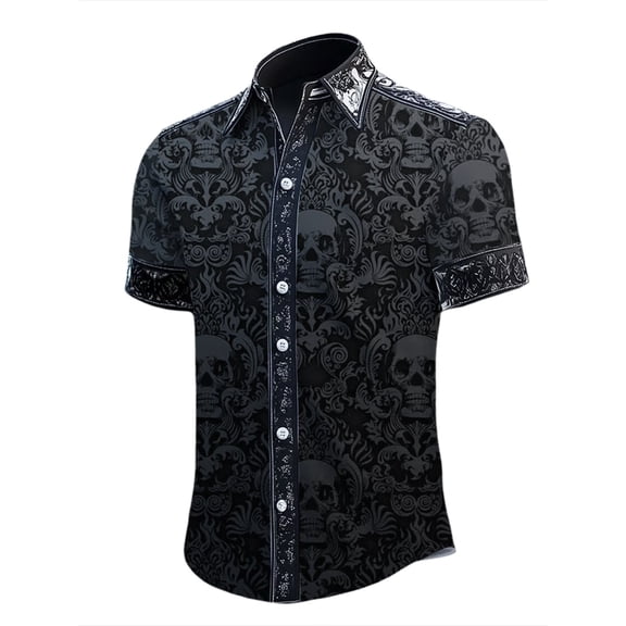 Men's Halloween Button Down Collared Short Sleeve Shirt
