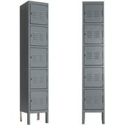 SUNCROWN Metal Locker Steel Storage Locker with 5 Doors 5 Tier Personal for Home Office School Gym Cabinet, Gray