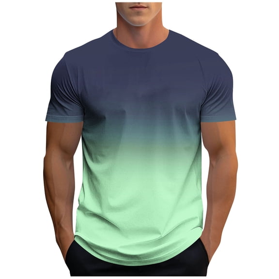 SAWOBUUN Men's Gradient Color T-Shirt Short Sleeve Crew Neck Athletic Tee Slim Fit Breathable Running Top