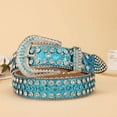 thumbnail image 4 of SWSMCLT Women's Rhinestone Fashion Medieval Bling Beaded Faux Leather Belt D Ring Mardi Gras Buckle Vintage Light Blue 37"-39", 4 of 4